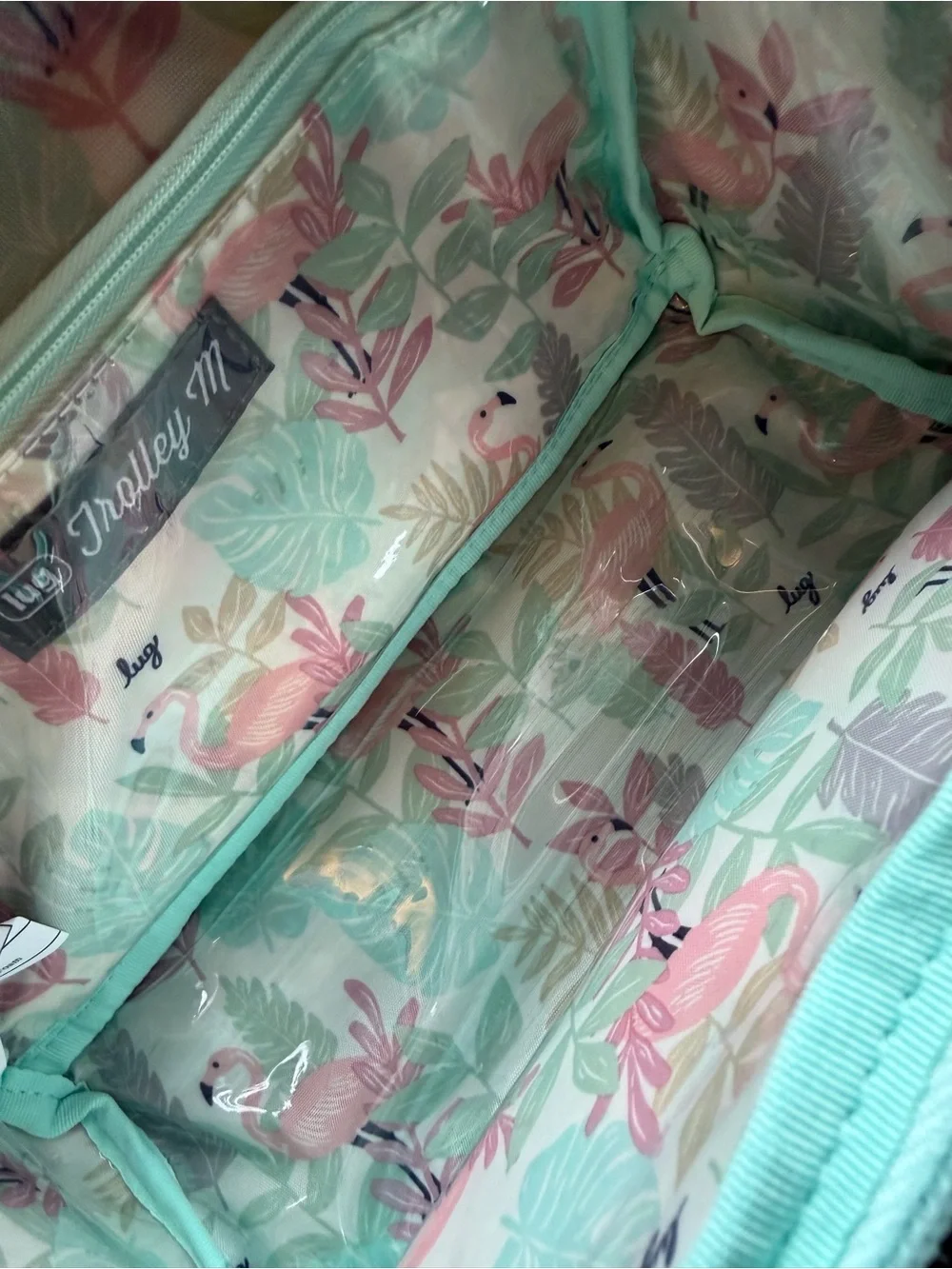 Lug Trolley Medium 2 Cosmetic Case – Brushed Aquamarine Blue Flamingo Foliage